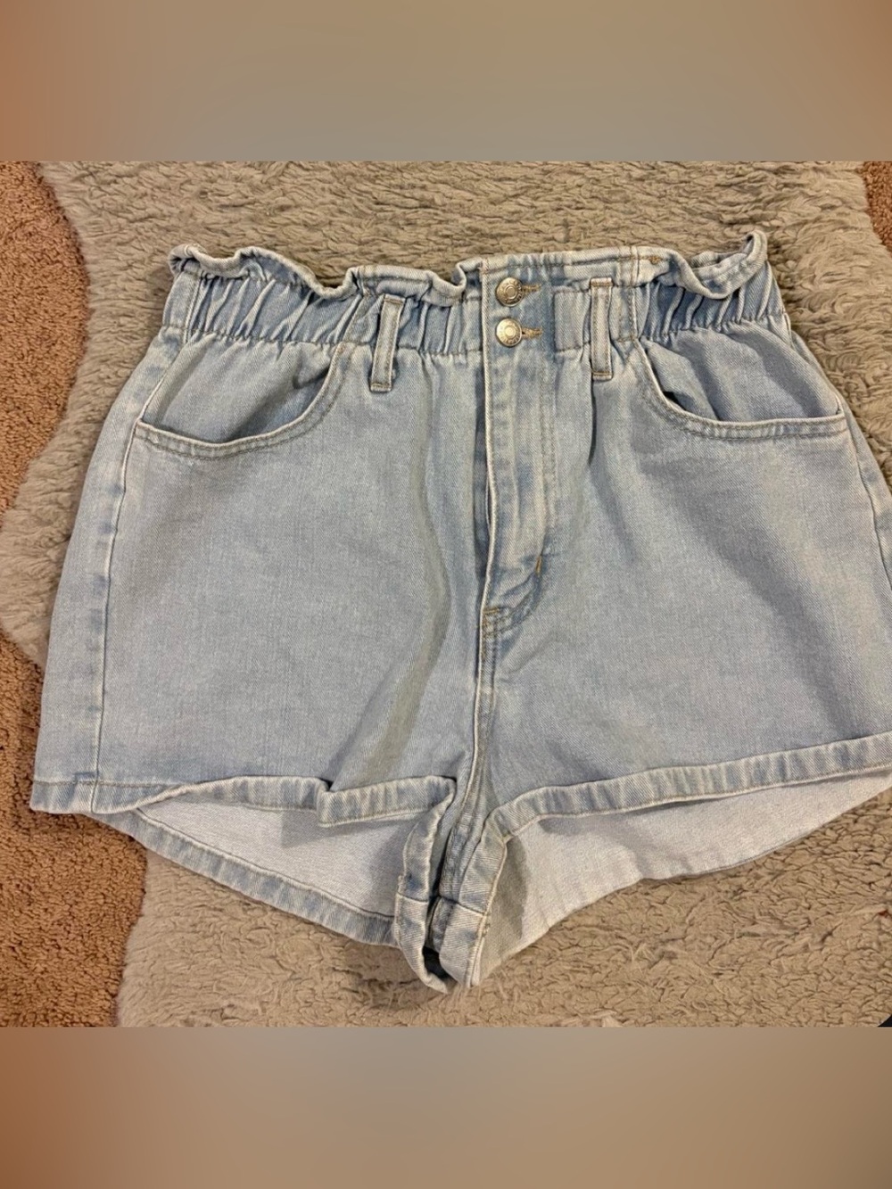 Forever 21 Light Blue Paperbag Waist Denim Shorts